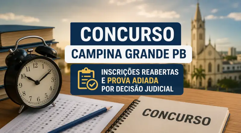 Concurso Campina Grande PB tem inscrições reabertas e prova adiada por decisão judicial