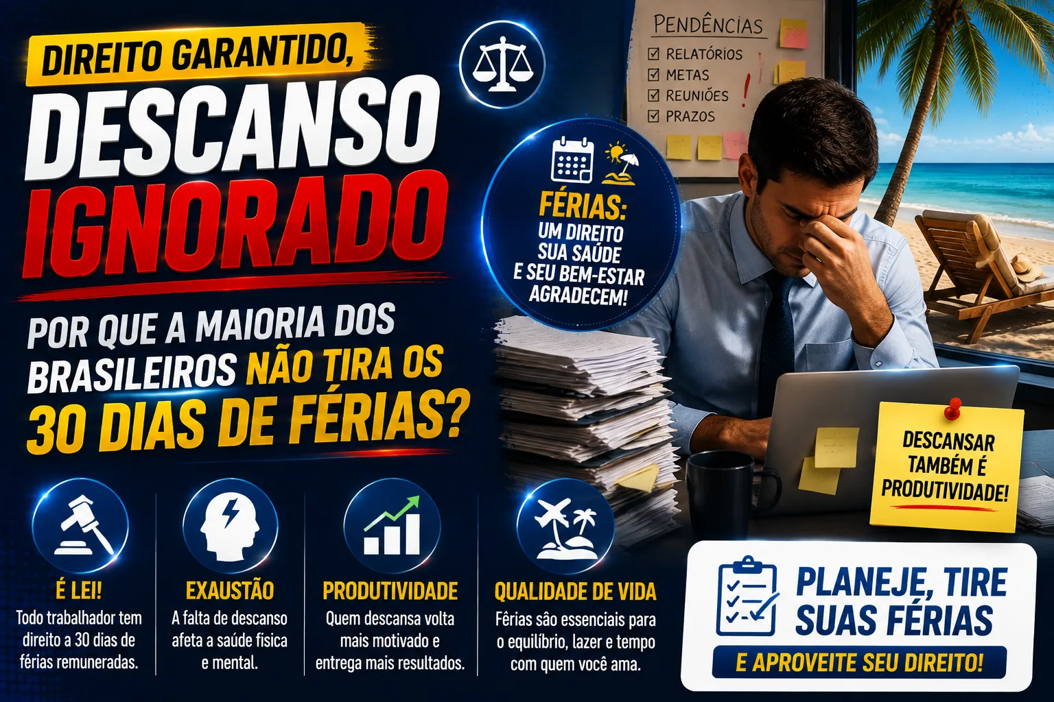 Direito garantido, descanso ignorado: por que a maioria dos brasileiros não tira os 30 dias de férias