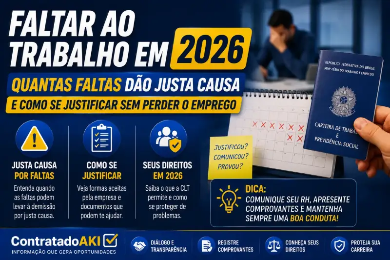 Faltar ao trabalho em 2026: quantas faltas dão justa causa e como se justificar sem perder o emprego