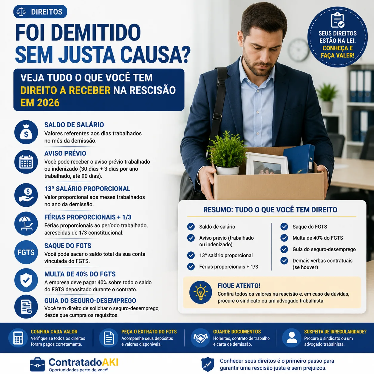 Foi demitido sem justa causa? Veja tudo o que você tem direito a receber na rescisão em 2026