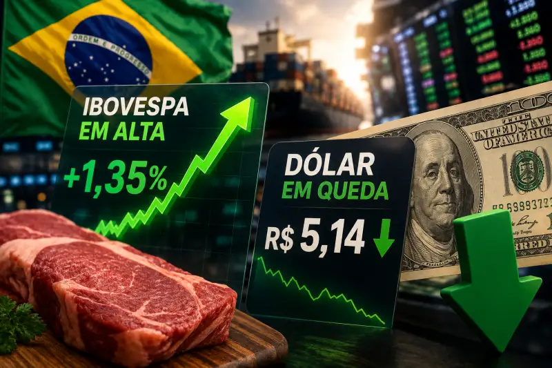 Ibovespa sobe e dólar cai a R$ 5,14 com trégua nas tarifas dos EUA sobre a carne bovina