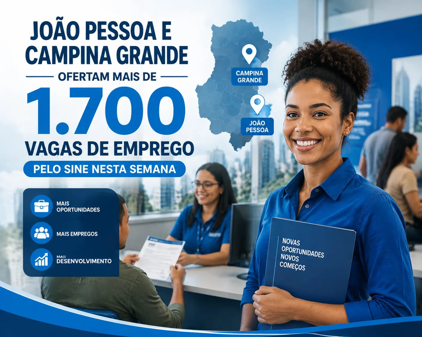 João Pessoa e Campina Grande ofertam mais de 1.700 vagas de emprego pelo Sine nesta semana