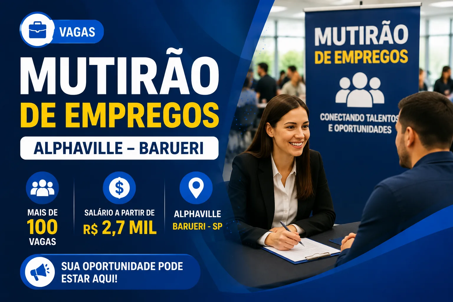 Mutirão de empregos no Alphaville, em Barueri, oferece mais de 100 vagas com salário a partir de R$ 2,7 mil