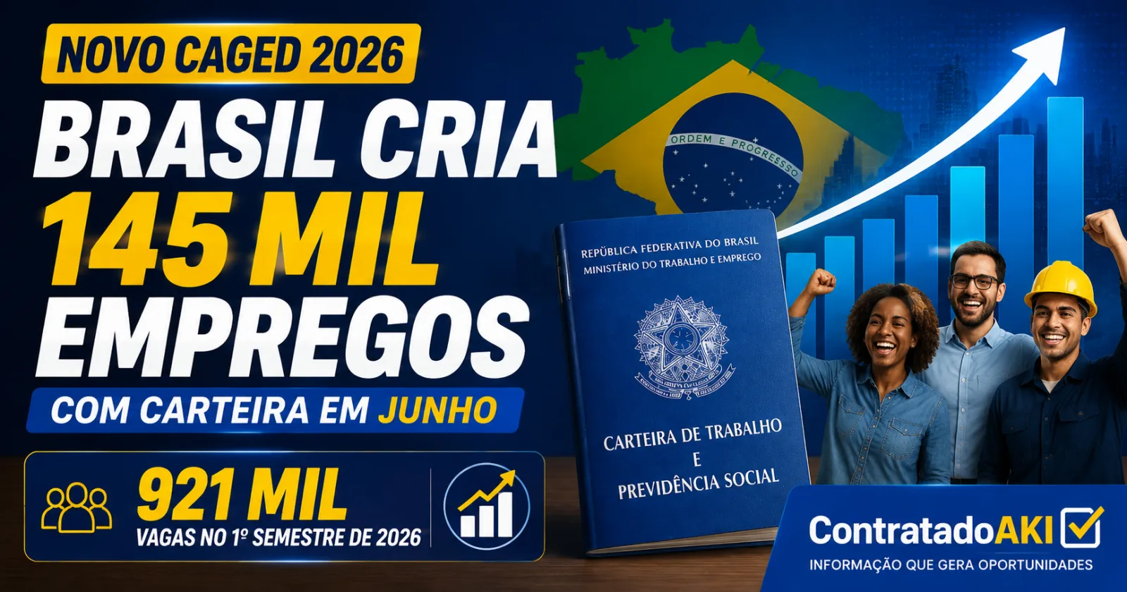 Novo Caged: Brasil cria 145 mil empregos com carteira em junho e chega a 921 mil no 1º semestre de 2026