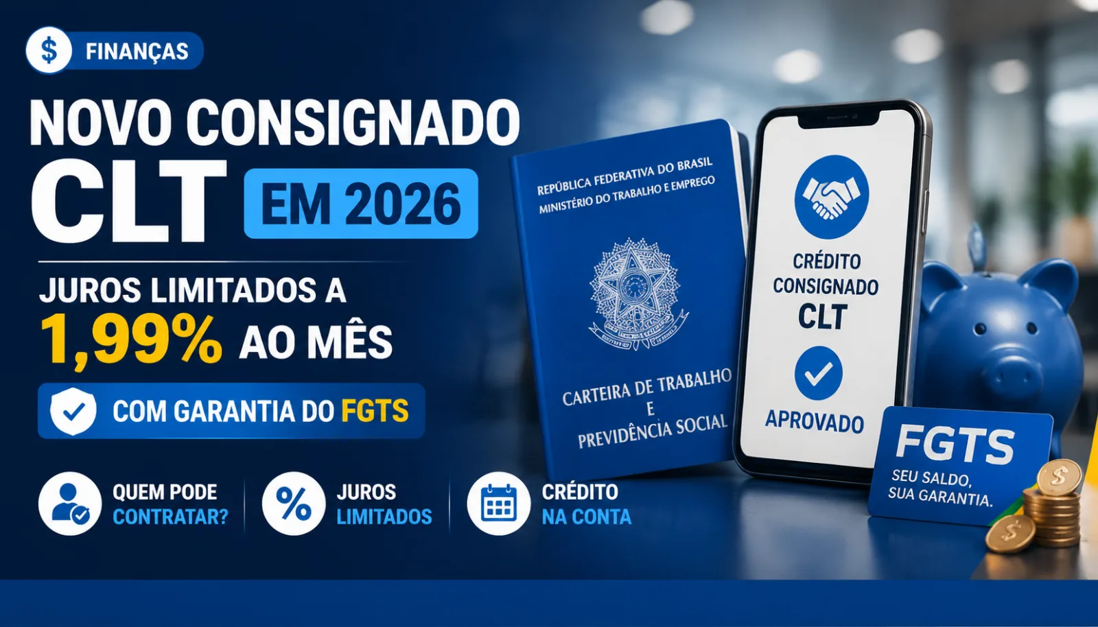 Novo consignado CLT em 2026: juros limitados a 1,99% ao mês com garantia do FGTS; veja quem pode contratar