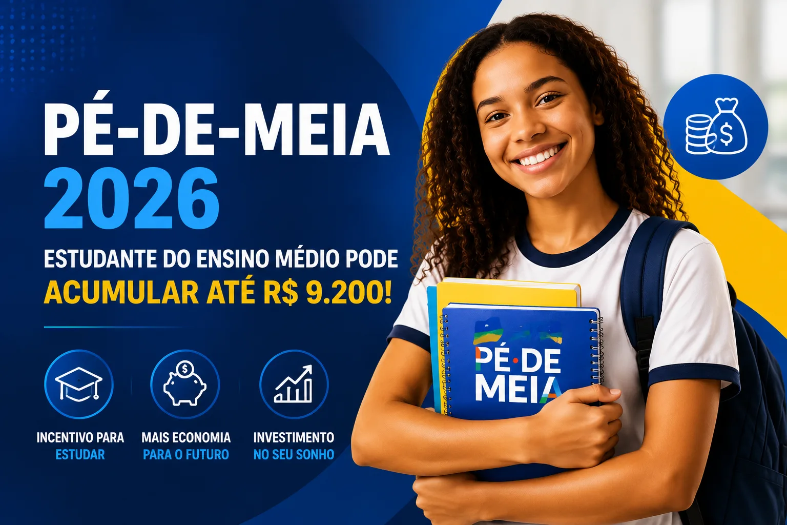 Pé-de-Meia 2026: estudante do ensino médio pode acumular até R$ 9.200; veja regras, valores e quem tem direito