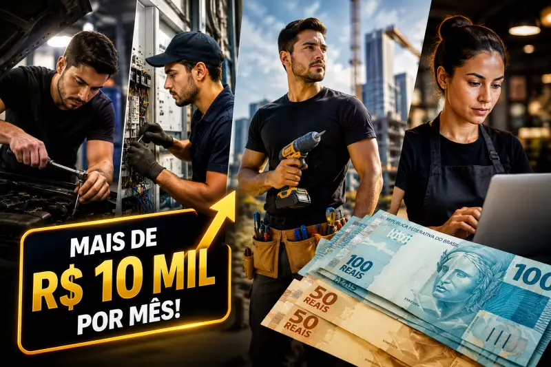 Profissões sem diploma superior já pagam mais de R$ 10 mil por mês em 2026