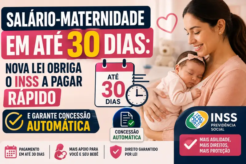 Salário-maternidade em até 30 dias: nova lei obriga o INSS a pagar rápido e garante concessão automática