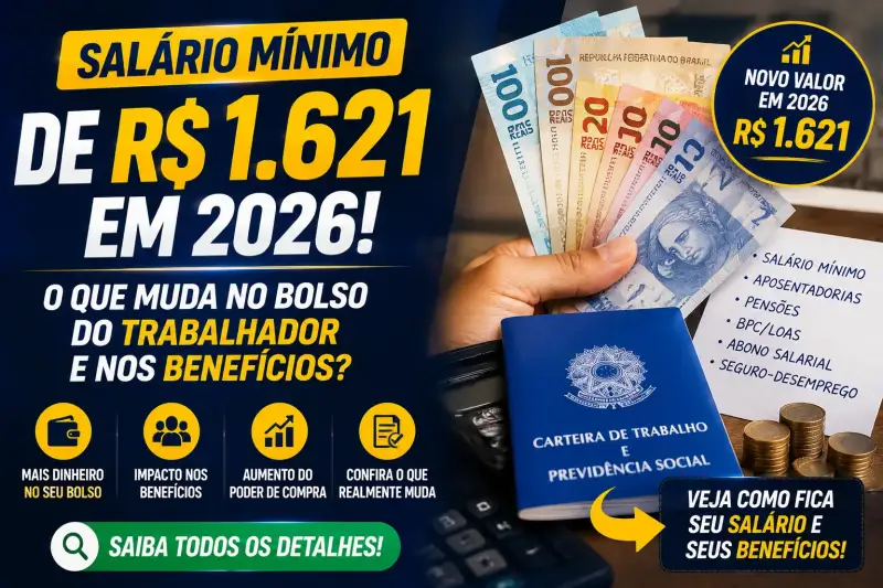 Salário mínimo de R$ 1.621 em 2026: o que muda no bolso do trabalhador e nos benefícios