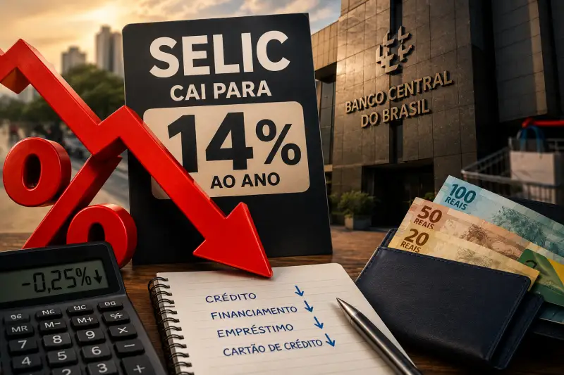 Selic cai para 14% ao ano: veja o que muda no crédito e no bolso do trabalhador em 2026
