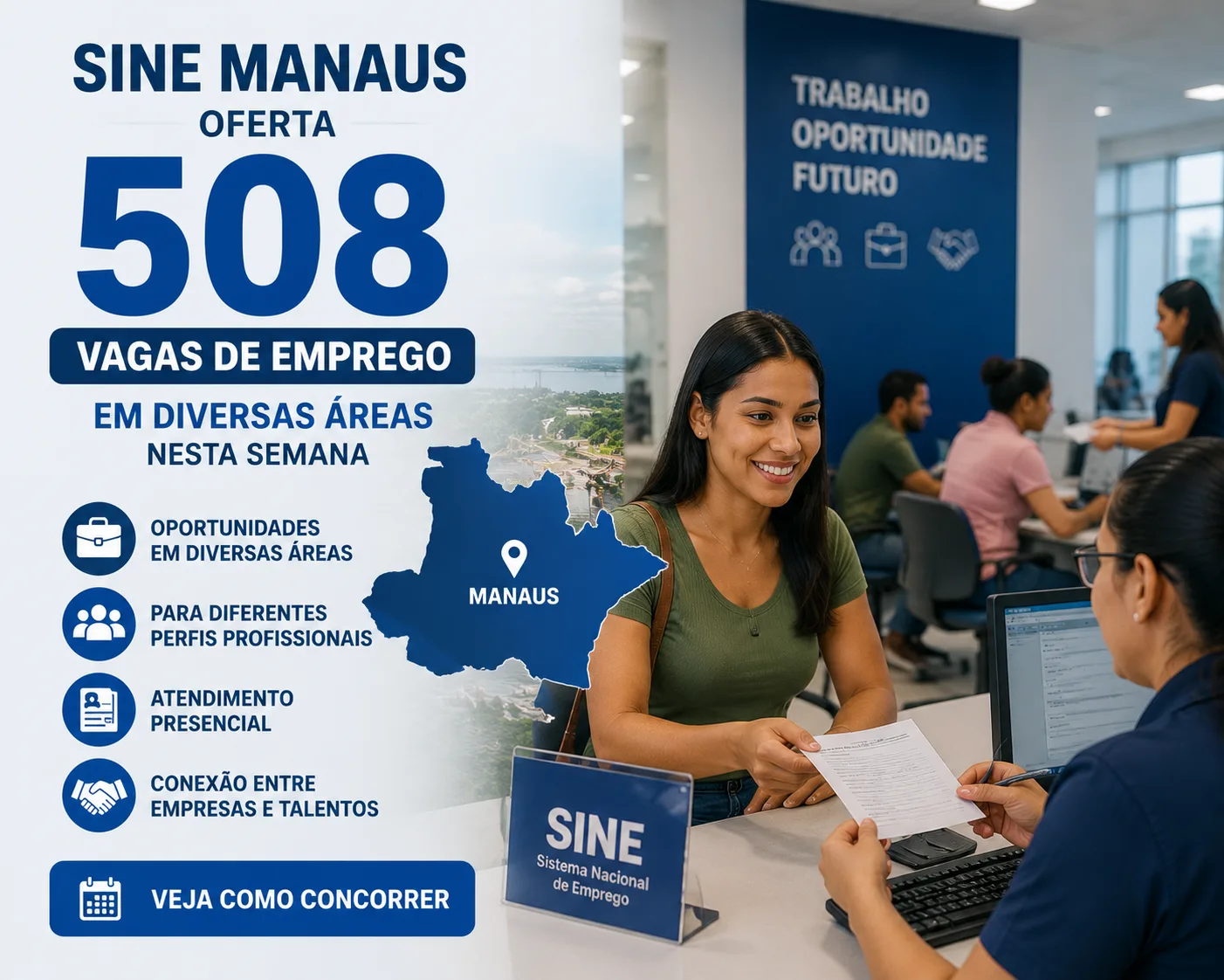Sine Manaus oferta 508 vagas de emprego em diversas áreas nesta semana; veja como concorrer
