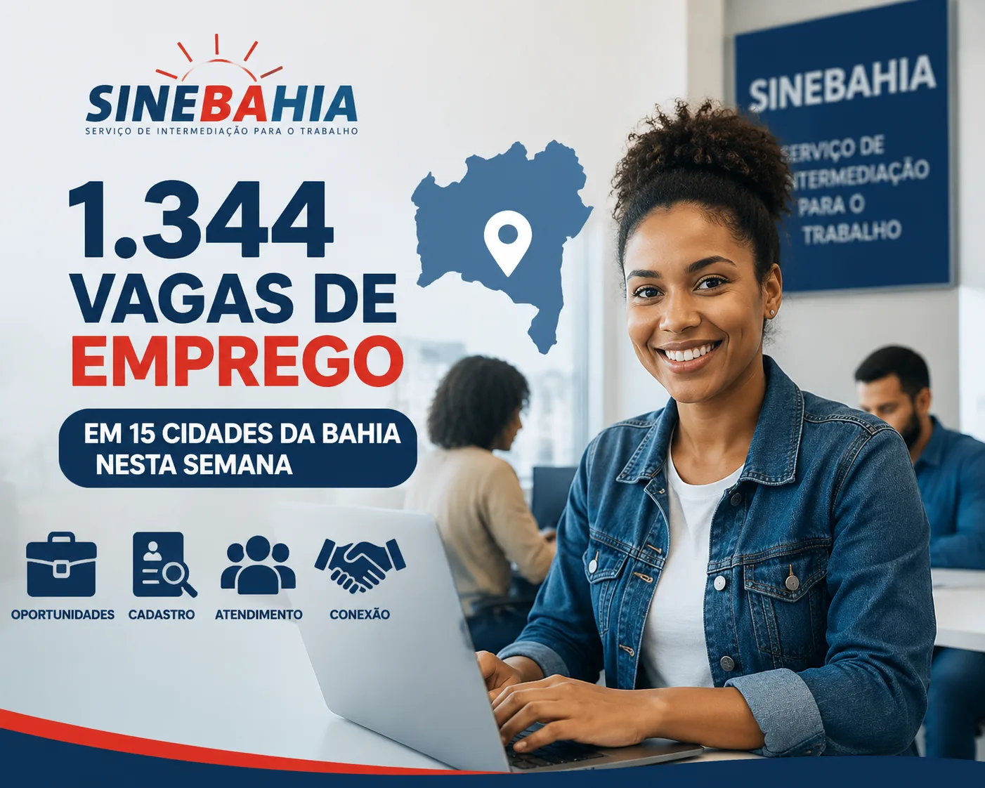 SineBahia oferta 1.344 vagas de emprego em 15 cidades da Bahia nesta semana