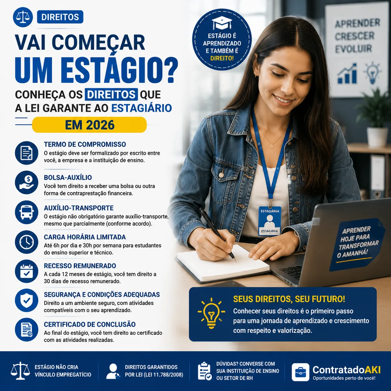 Vai começar um estágio? Conheça os direitos que a lei garante ao estagiário em 2026